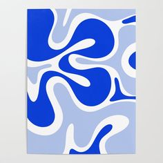 a blue and white abstract painting with wavy lines