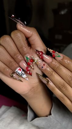 Christmas Nail Inspo Black Women, Christmas Acrylic Nail Designs Stiletto, Latto Aesthetic Nails, Braider Nails Design, Latto Inspo Nails, Boujee Acrylic Nail Designs, Nigerian Nails Design, 27 Birthday Nails, Jhene Aiko Inspired Nails