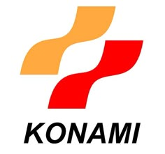 the konami logo is shown in red and yellow, with an orange stripe