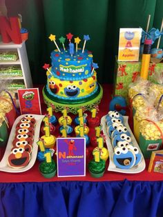 a birthday cake and other items on a table