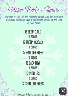 the upper body and squats workout plan is shown in purple, with snowflakes on