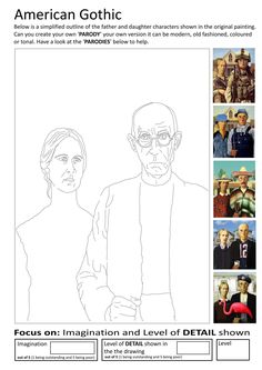 an american gothic coloring page with pictures of people in different colors and sizes, including one man