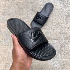 Nike Benassi " Jdi " Print Black / Black / Black Triple Black Men's Us Sizes 8 10 & 12 **This Item Fits Tight & Runs Small Recommend Going Up A Size** Condition: Brand New - Without Box *Satisfaction Is 100% Guaranteed* Additional Notes: Guaranteed To Be 100% Authentic Nike Merchandise (Purchased From An Authorized Nike Retailer) Sandal Slide Sandals Cone Cones Color Comfortable Sz Size Nike Black Slides With Rubber Sole, Comfortable Black Slides For Streetwear, Black Slip-on Slides For Streetwear, Casual Black Leather Slides, Casual Black Slides With Branded Insole, Casual Black Slides With Cushioned Footbed, Black Comfortable Nike Slides, Black Round Toe Slides For Streetwear, Black Nike Slides With Branded Insole