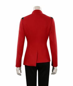 Michael Burnham Star Trek: Discovery S05 Sonequa Martin Jacket Red Stand Collar Blazer For Winter, Red Fitted Blazer With Stand Collar, Michael Burnham, Star Trek Discovery, Varsity Letterman Jackets, Aviator Jackets, Letterman Jacket, A Symbol, Denim Jacket Men