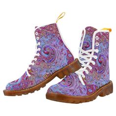 Colorful Boots for Women, Retro Groovy Abstract Lavender and Magenta Swirl Trendy Purple Lace-up Boots, Purple Lace-up Boots For Spring, Casual Purple Boots For Spring, Fitted Purple Lace-up Boots, Colorful Boots, Favorite Leggings, Canvas Boots, Retro Groovy, Stylish Boots