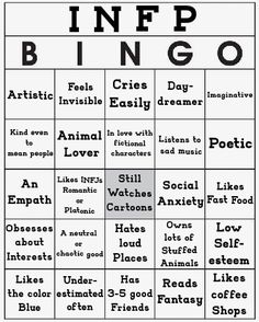 Infp Bingo, Infp Funny, Personality Bingo, Mbti Bingo, Infp 9w1, Infp Core, Infp Intp