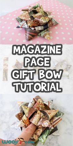 magazine page gift bow with instructions to make it