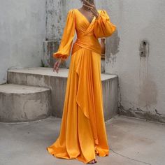 Olivia Mark - Elegant Cross-Back Wrap Dress How To Fold Sleeves, Satin Dress Long, Evening Dresses With Sleeves, Patches Fashion, Womens Prom Dresses, Dress Sleeve Styles, Solid Color Dress, Pleated Maxi Dress, Puff Sleeve Dresses