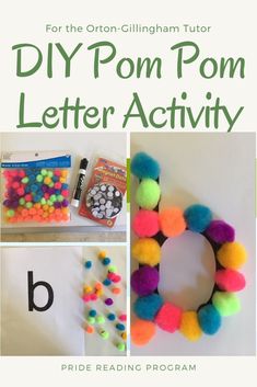 the diy pom - pom letter activity for kids is shown in three different pictures