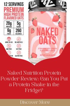 the label for naked oats powdered nutrition drink next to an image of a strawberry