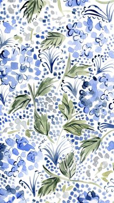 a blue and green floral pattern on a white background