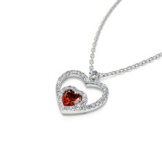 Let love guide your look with this sterling silver heart necklace. Express your love with this "Brilliance Love" double heart pendant love necklace, romantically designed with a small heart in a bigger heart, symbolising two hearts beat as one, representing the bond of love or friendship. The smaller heart is adorned with sparkling heart cut red stone necklace. The stunning stone in the center will help you to say "You are always in my heart". So romantic and lovely. This double heart necklace m Fine Jewelry Double Heart Necklace For Valentine's Day, Valentine's Day Double Heart Birthstone Necklace, Valentine's Day White Gold Heart Necklace, White Gold Double Heart Necklace For Valentine's Day, White Gold Heart Pendant Necklace For Valentine's Day, Double Heart White Gold Necklace For Anniversary, White Gold Double Heart Necklace For Anniversary, Valentine's Day White Gold Double Heart Necklace, Valentine's Day Double Heart White Gold Necklace