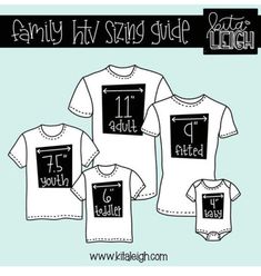 three t - shirts with the words family in black and white, one is for each child