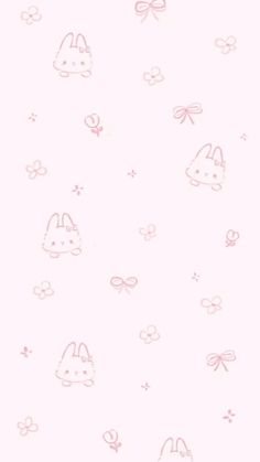 the wallpaper is pink and white with little animals on it's side, as well as bows