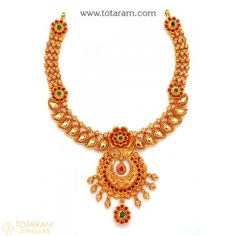 22K Gold Temple Jewellery Necklaces -Indian Gold Jewelry -Buy Online Necklaces Indian, 22 Carat Gold Jewellery, Indian Gold Jewelry, Temple Jewelry Necklace, Dainty Pendant Necklace, Gold Temple Jewellery, Diamond Heart Pendant Necklace, 22k Gold Jewelry, Jewellery Necklaces