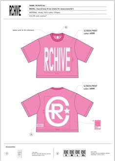 a pink shirt with the name rchive printed on it