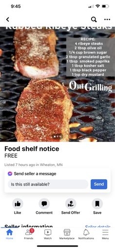 an image of steaks on the grill with caption that reads, food shelf notice