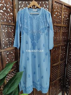 ▪ Kurti Fabric: Modal ▪ Kurti Length: 44-46 Inches ▪ Sleeves: 3/4 Sleeves ▪ Style: Straight Kurti ▪ Occasions: Party Wear, Office Wear, Festive Wear ▪ Garment Care: Hand Wash Only ▪ Price Includes: 1x Kurti Fitted Long Sleeve Dress With Cutdana, Bohemian Blue Anarkali Set With Chikankari Embroidery, Bohemian Long Sleeve Anarkali Set For Summer, Bohemian Long Sleeve Fitted Anarkali Set, Summer Bohemian Long Sleeve Anarkali Set, Long Embroidered Salwar Kameez For Navratri, Fitted Long Embroidered Churidar, Fitted Straight Kurta With Resham Embroidery, Fitted Resham Embroidery Churidar With Straight Kurta