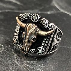 Men's American Bull Head Thumb Silver Ring , Handmade Wild Buffalo Animal Ring , Taurus Silver Men Ring , Western Cowboy Jewelry , Gift For Him , Same Day For Shipping ✧ Product Details * Handmade İtem * Gender : Male / Female * Material : 925K Sterling Silver * Ring Weight : 11.5 Grams ✔ Usage Details * Silver jewelry is very sensitive to chemicals. It is recommended to keep away from chemical substances such as cream, bleach, deodorant, detergent. * Silver jewelry can also darken quickly in salt water, that is, in sea water. For this reason, it is best to remove them when swimming in the sea. ✔ Shipping * Your orders placed on weekdays are delivered to the cargo on the same day. Your orders placed on the weekend are delivered to the cargo on Monday. ✔ Other Details * Our products are han Cowboy Jewelry Men, Wild Buffalo, Cowboy Jewelry, Buffalo Animal, American Bull, Silver Men Ring, Chemical Substances, Animal Ring, Bull Head