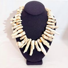 Natural white Coral sticks with 24K gold-plated beads Elegant Handmade Bone-colored Jewelry, Unique White Beaded Pearl Necklace, Unique White Shell Necklace With Round Beads, White Coral Necklace, Resin And Clay, Original Necklace, Day Time, White Coral, Coral Necklace