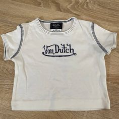 Von Dutch Unisex Short Sleeve T-Shirt Size 18 Months In White With Navy Lettering And Contrast Stitching, Nwot 100% Cotton Cute White Tops With Logo Print, Cute White Top With Logo Print, Von Dutch Shirt, Cars Tees, Von Dutch, Vintage Shirt, Unisex Shorts, Shirts & Tops, Vintage Shirts