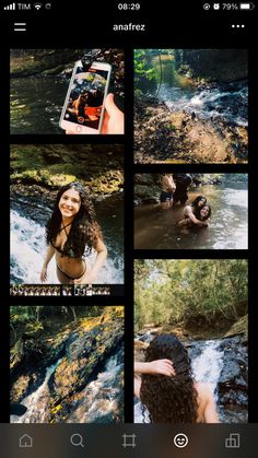 an iphone photo collage with people in the water