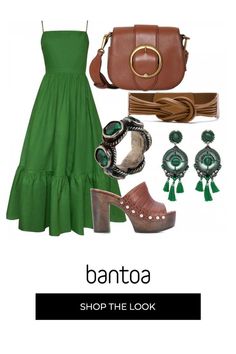 Green Dress Accessories, Chic Clothing Style, Look Boho Chic, Style Casual Chic, Summer Dress Outfits, Shop The Look, Summer Fashion Outfits