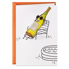 a card with an image of a bottle of wine on top of a chair that is made to look like a cartoon character