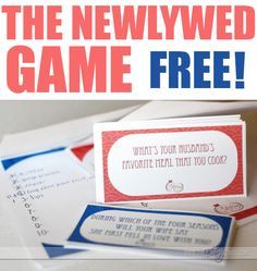 an advertisement for the newlywed game is shown in red, white and blue colors