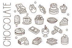 hand drawn chocolate icon set on white background