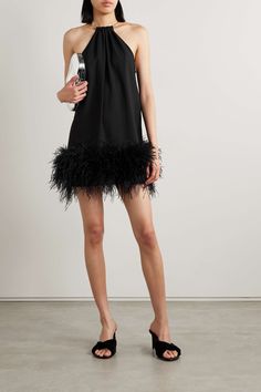 Elegant Mini Dress With Feathers, Cocktail Mini Dress With Feather Trim For Party Season, Mini Dress With Feathers For Party Season, Chic Mini Dress With Feathers For Party Season, Chic Feathered Mini Dress For Party Season, Party Season Mini Dress With Feathers, Luxury Dresses With Feather Trim For Night Out, Chic Mini Dress For Fashion Events, Feathered Dresses For Party Season