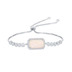 "You'll love the impressive design of this beautiful white opal border bracelet. You'll love the impressive design of this beautiful white opal border bracelet. Clasp: adjustable Packaging: boxed Metal: sterling silver Plating: sterling silver Finish: polished Additional details: nickel free STONE DETAILS Stone type: cubic zirconia Shape: round Setting: prong Size: 8"". Gender: female. Age Group: adult." White Rectangular Wedding Bracelets, Adjustable White Opal Jewelry, Adjustable White Cubic Zirconia Bracelets, Country Fashion Women, White Opal, Rose Gold Plates, Dog Tag Necklace, Cubic Zirconia, Jewelry Watches