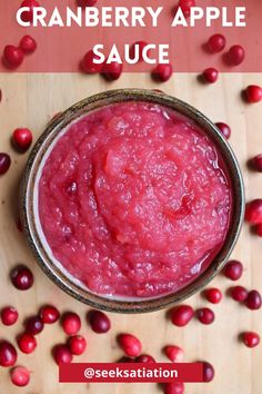 Cranberry Apple Sauce in a bowl with fresh cranberries scattered beside the bowl. Cranberry Recipes Healthy, Dried Cranberries Recipes, Strawberry Rhubarb Muffins, Cranberry Apple Sauce, Canned Applesauce, Crockpot Applesauce, Canned Cranberries, Cranberry Relish, Apple Sauce Recipes