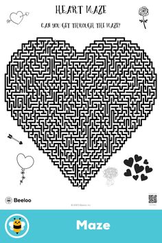 Advanced valentine-themed maze for kids ages 9 and up Maze For Kids, Mazes For Kids, Worksheets For Kids, Screen Time