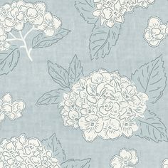 a blue and white floral wallpaper with leaves