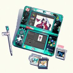 a nintendo wii game system and accessories are shown in this illustration, including a stylus