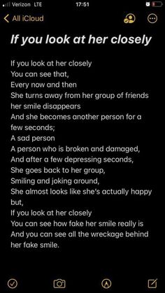 a text message that reads if you look at her closely