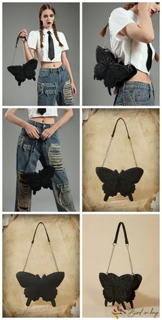 Bird in Bag – Small Novelty Bag with Butterfly Design Chain Clasp – Bird in Bag Summer Black Shoulder Bag With Chain Strap, Black Shoulder Bag With Chain Strap For Summer, Summer Black Bag With Chain Strap, Black Chain Strap Bag For Summer, Novelty Bags, Bird In Bag, Bag Bag, Butterfly Design, Small Bags