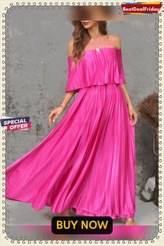 Off Shoulder Pleating Maxi Dress P7404965641 Spring Pleated Off-shoulder Midi Dress, Casual Pink Pleated Maxi Dress, Spring Off-shoulder Pleated Maxi Dress, Casual Pleated Maxi Dress For Party, Maxi Pattern, Pleated Maxi Dress, Pleated Maxi, Dresses By Length, Chic Me