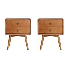 two wooden nightstands side by side on white background