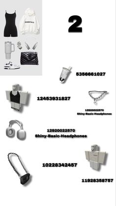 an advertisement with the names and numbers of different items in black, white and grey