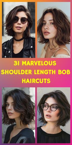 Check out 31 trendy shoulder length bob haircuts that bring a modern twist to a classic style. These bobs include sleek, straight cuts, angled styles, and textured layers, offering something for everyone. Discover how a shoulder length bob can enhance your natural beauty and provide a chic, sophisticated appearance. Shoulder Length Hair Styles For Women, Above Shoulder Hair, Bobs For Round Faces, Chubby Face Haircuts, Blonde Bob Haircut, Chic Haircut, Best Bob Haircuts