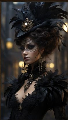 In the dimly lit streets of a neo-victorian city, an enigmatic harpy, reminiscent of a film noir femme fatale, emerges. The image, an exquisite digital painting, captures the harpy's alluring presence and ominous charm. Adorned with sleek midnight feathers and sleek onyx talons, she exudes an air of mystery and danger. Her piercing amber eyes hold secrets, beautifully framed by etched lines on her aging face. Her tattered, yet intricately designed corset and silk gown embody a faded elegance from a bygone era. This captivating artwork transports viewers to a world where darkness and sophistication intertwine, inviting them to unravel the intricate storyline of this neo-victorian noir-inspired harpy in an anime. Steampunk Fashion Women, Victorian City, Mode Steampunk, Steampunk Couture, Amber Eyes, Aging Face, Goth Wedding, Masquerade Costumes, Neo Victorian