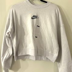 Oversized (Somewhat) Cropped Sweatshirt - Light Jersey Material - Faint Purple Color - Ventilated Nike White Sweatshirt With Letter Print, Nike White Graphic Print Sweatshirt, White Nike Crew Top, Nike White Crew Top, White Nike Sweatshirt Relaxed Fit, Nike White Relaxed Fit Sweatshirt, Womens Half Zip Pullover, Nike Crew Neck, Nike Sportswear Women