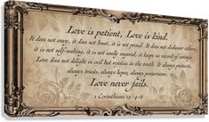 Giclée Stretched Canvas Print Love Bible, Love Is Patient Love Is Kind, Do Everything In Love, Beautiful Scripture, Over The Bed, Raised Letters, 1 Corinthians 13, Love Never Fails, Love Is Patient