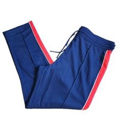 New! Men’s Original Use Joggers Color Blue With Red Tuxedo Stripe. Great For Lounge Wear Or Game Time. Draw String Pockets Blue Cotton Sweatpants With Side Stripes, Blue Cotton Pants With Side Stripes, Casual Blue Sweatpants With Side Stripes, Casual Blue Pants With Side Stripes, Orange Sweatpants, Red Tuxedo, Tie Dye Sweatpants, Black Jogger Pants, Tapered Joggers