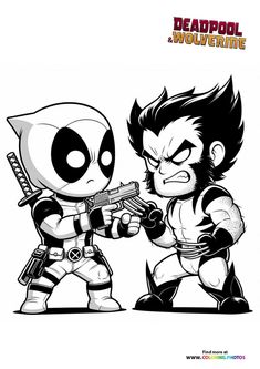 the deadpool and wolverine coloring pages are being used to create an action scene for this cartoon