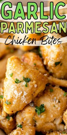 These juicy little Garlic Parmesan Chicken Bites are perfect for tossing on a quick salad or jazzing up a classic Alfredo sauce!