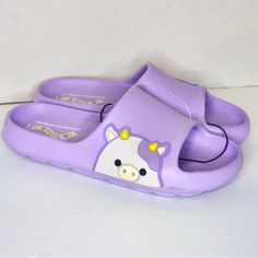 New With Tags Kids Purple Squishmallow Bubba Cow Slides Sandals Big Kids 4-5 Which Can Fit Women’s Size 6-7 Official Squishmallow Jazwares Sandals Playful Non-slip Slip-on Slides, Cute Non-slip Slides For The Beach, Cute Non-slip Slides For Beach, Playful Non-slip Synthetic Slides, Playful Open Toe Slides For Spring, Cute Non-slip Slide Slippers, Playful Beach Slides, Cute Flat Slides For The Beach, Cute Flat Slides For Beach