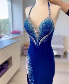 Blue Party Gown With Back Opening, Blue Gown With Back Opening For Party, Royal Fitted Party Gown, Blue Party Dress With Long Train, Royal Fitted Evening Dress For Prom Season, Royal Gown For Prom Season Party, Royal Style Gown For Prom Party, Royal Gown For Party And Prom Season, Royal Style Gown For Prom Season Party